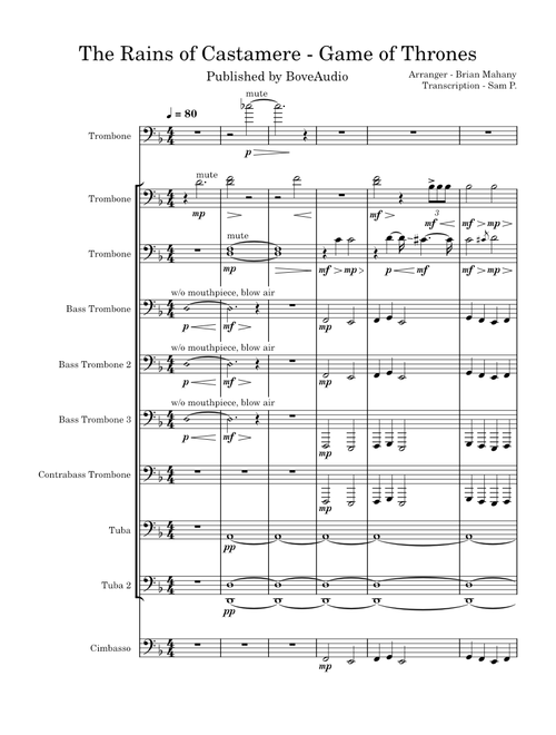The Rains of Castamere - BoveAudio Transcription