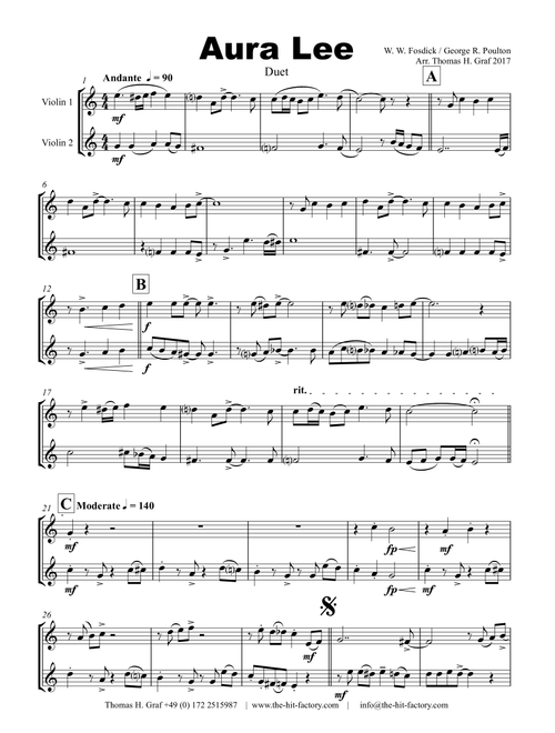 Aura Lee - Love me tender - Elvis - Duet Violin (Arr. Thomas H. Graf) - Thomas H Graf (Violin Duet)