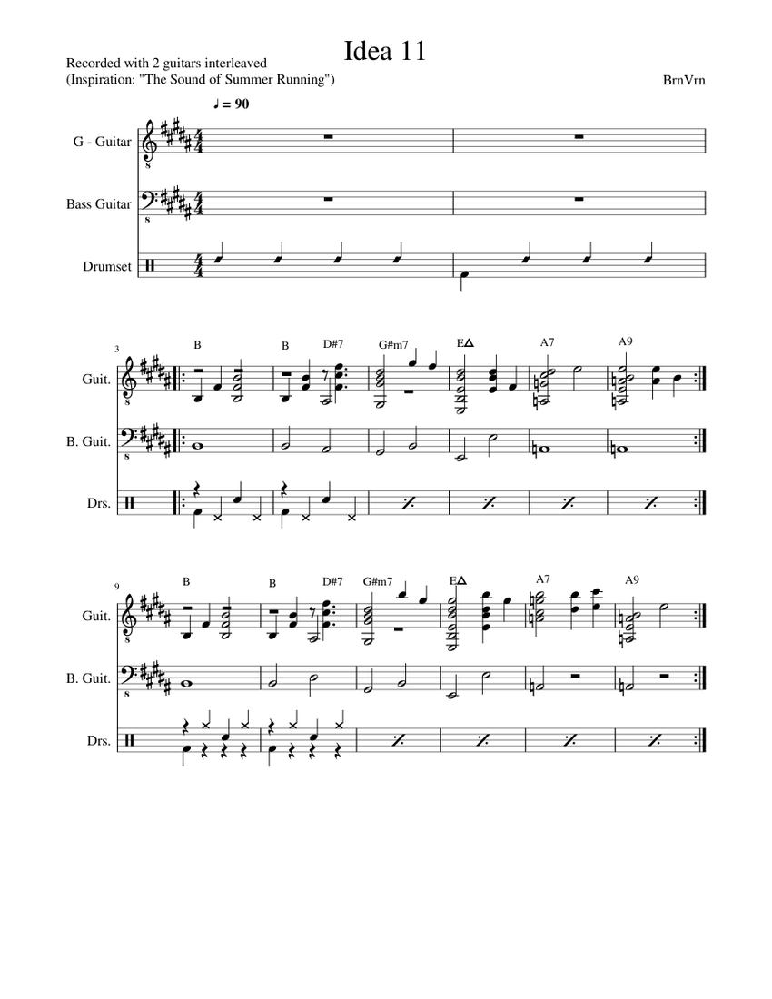 Idea 11 Sheet Music for Guitar, Bass guitar, Drum group