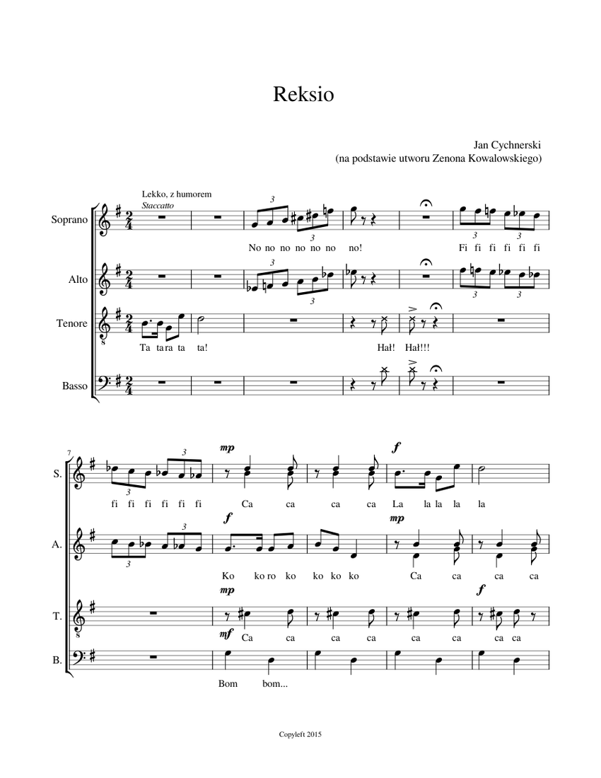 Cartita Reksio Reksio Sheet Music for Soprano, Alto, Tenor, Bass voice (SATB ...