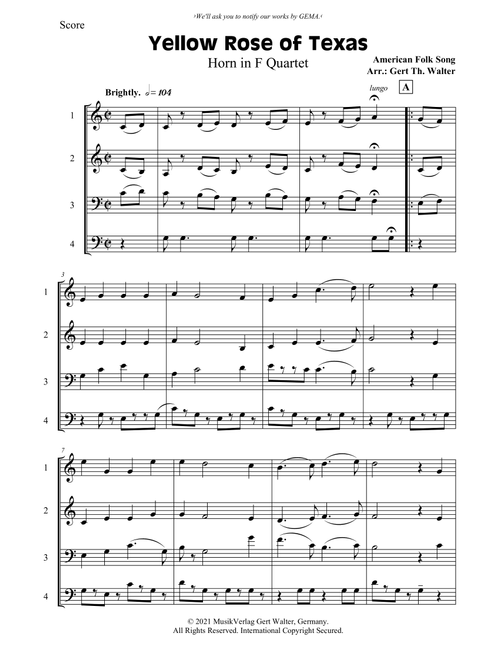 Yellow Rose of Texas (Arr. Gert Th. Walter) - American Folk Song (Brass Ensemble)