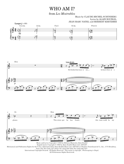 Who Am I? - Boublil and Schonberg (Piano Vocal)