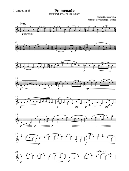 Promenade (from "Pictures at an Exhibition") (Arr. Rodrigo Faleiros) - MUSSORGSKY (Trumpet Solo)