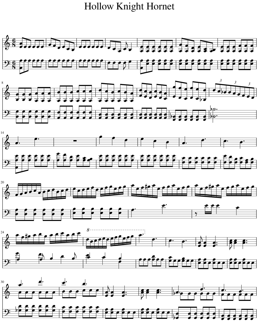 Hollow Knight Hornet Sheet Music For Piano Solo Musescore Com   Score 0 @850x1100