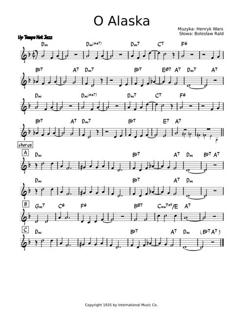 O Alaska – H. Wars / B. Rald (LEAD SHEET)