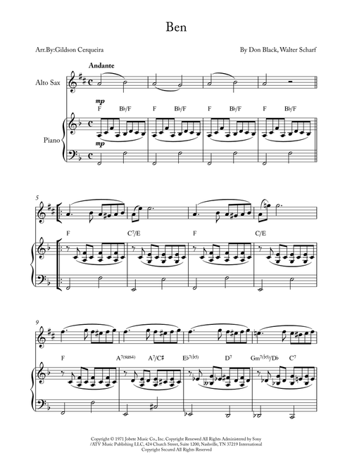 Ben (Arr. Gildson Cerqueira) - Michael Jackson (Alto Sax and Piano)