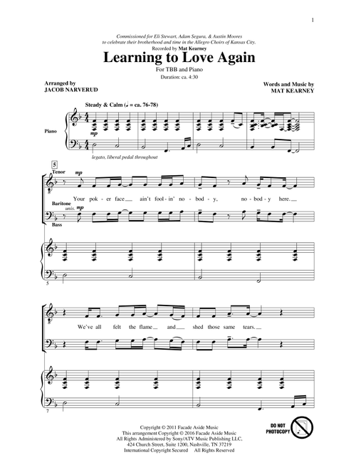 Learning To Love Again (Arr. Jacob Narverud) - Mat Kearney (Choral, TBB)