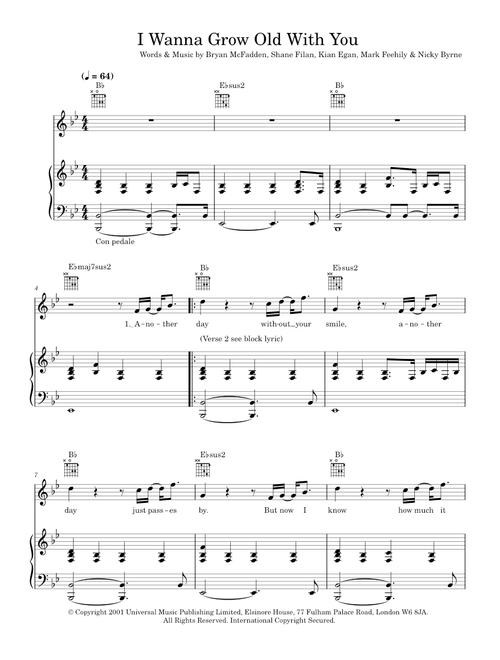 I wanna grow old with you - Westlife (Piano-Vocal-Guitar (Piano Accompaniment))
