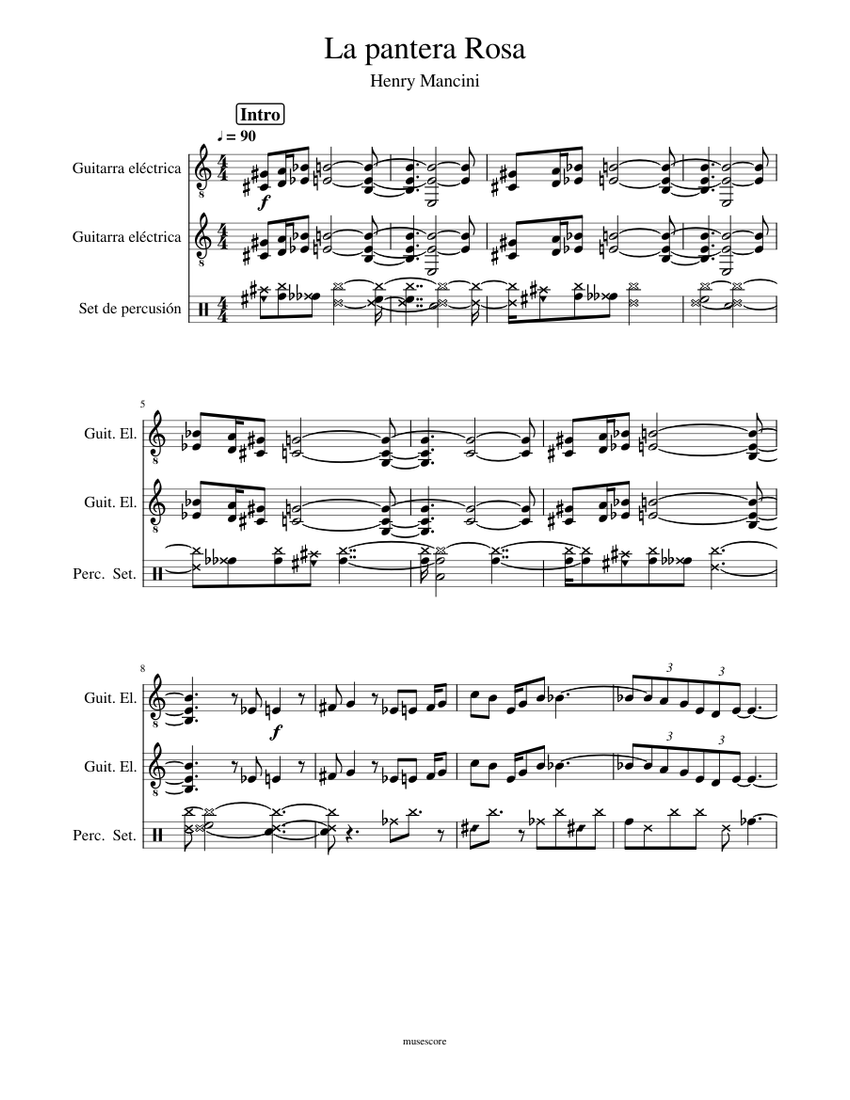 La pantera Rosa Sheet Music for Guitar, Drum group (Mixed