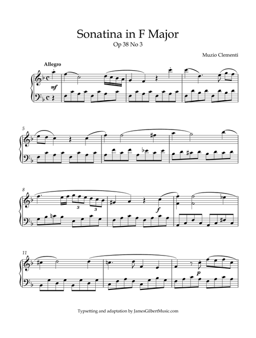 Sonatina Opus 38, Number 3 (Arr. James Gilbert Music) - Clementi (Piano Solo)