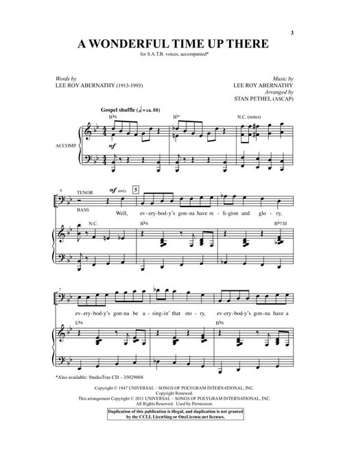 A Wonderful Time Up There (Everybody's Gonna Have A Wonderful Time Up There) (Arr. Stan Pethel) - Pat Boone (Choral, SATB)