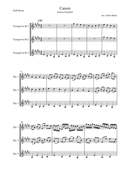 Canon - Johann Pachelbel (Wedding/Reduced Version) for Trumpet in Bb Trio (Arr. Fabio Britto) (Brass Ensemble)