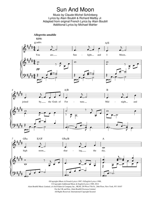 Sun And Moon - Boublil and Schonberg (Piano Vocal)