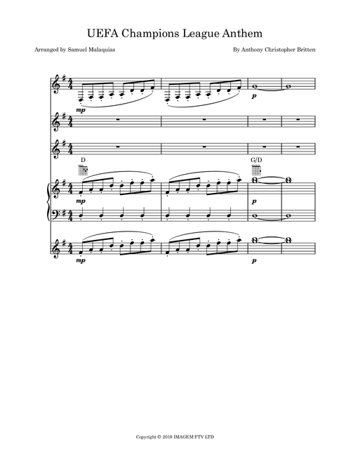 Uefa Champions League Team (Arr. SAMUEL DE SOUZA MALAQUIAS) - Anthony Christopher Britten (Small Ensemble)