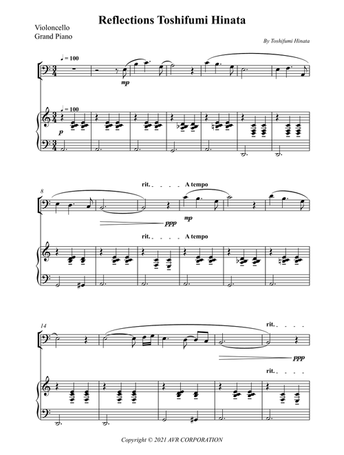 Reflections Toshifumi Hinata (Arr. Wesley S. SIlva) (Cello and Piano)