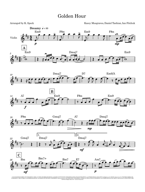 Golden Hour (Arr. K. Speck) - Kacey Musgraves (Violin Solo)