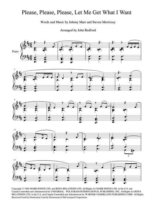 Please, Please, Please, Let Me Get What I Want (Arr. John Redford) - The Smiths (Piano Solo)