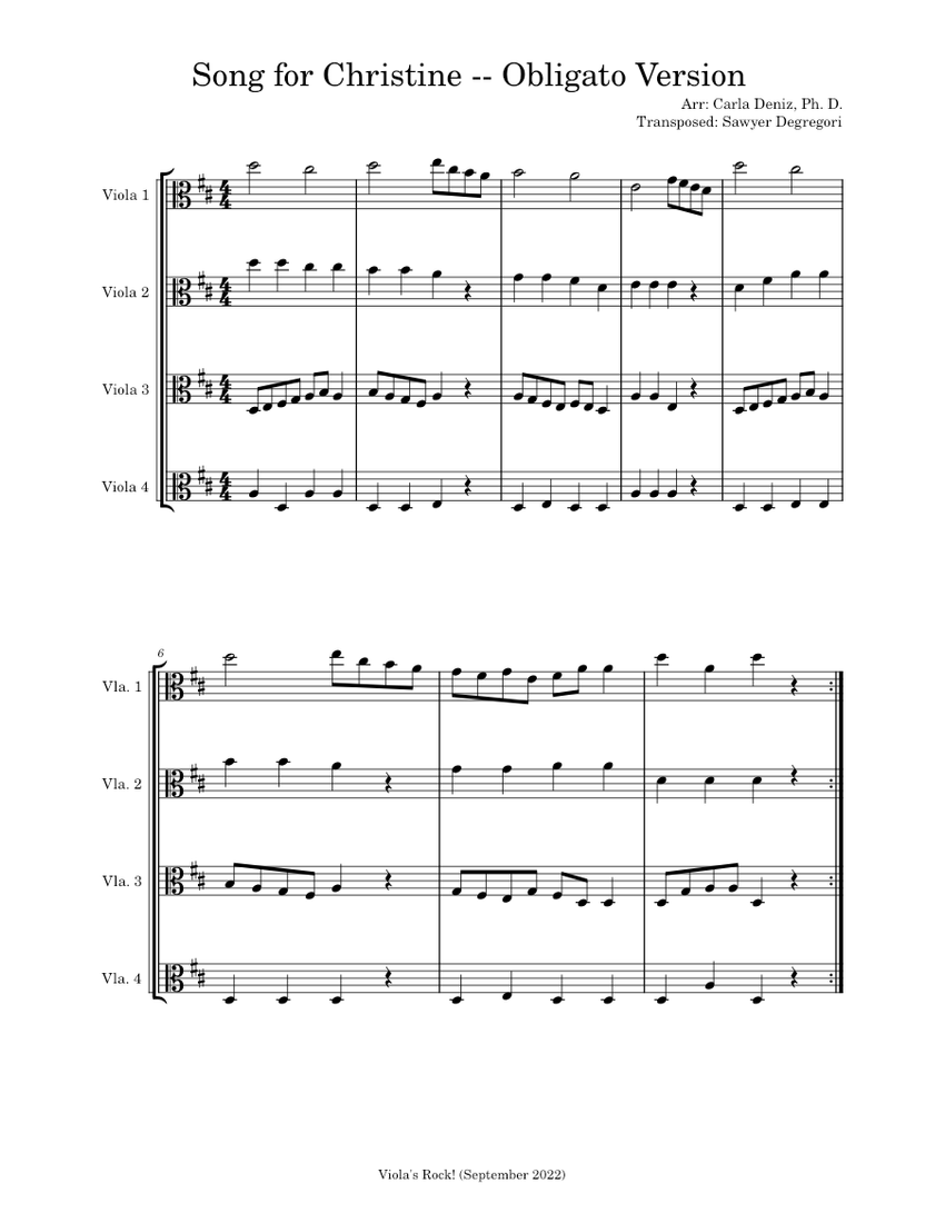 Song for Christine Obligato Version Sheet music for Viola (String
