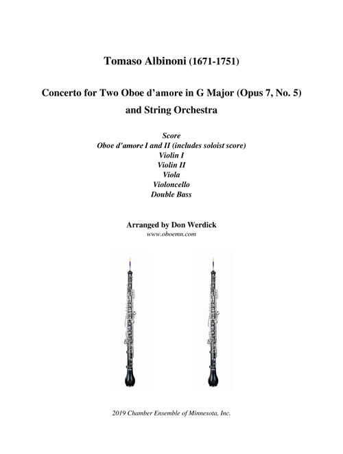 Concerto for Two Oboe d’amore in G Major, Op. 7 No. 5 and String Orchestra (Arr. Don Werdick (1946 - )) - Tomaso Albinoni (1671-1751) (Small Ensemble)