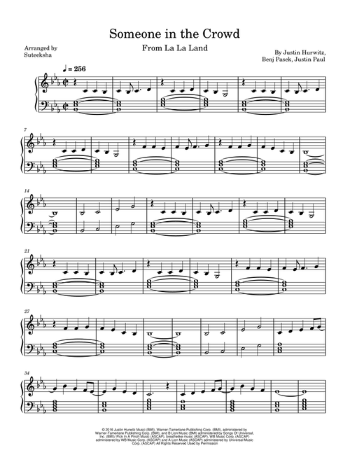 Someone In The Crowd (Arr. Suteeksha Sharma) - La La Land Cast (Piano Solo)