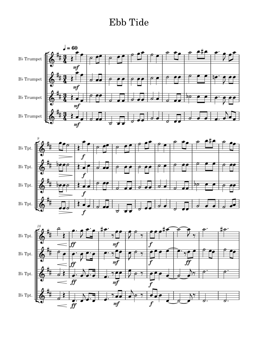 Ebb Tide Tim Waurick Ebb Tide for Trumpet Quartet piano tutorial
