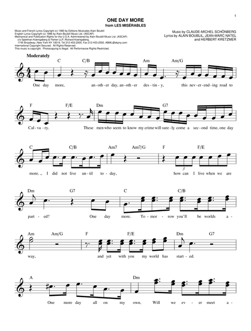 One Day More (from Les Miserables) - Alain Boublil (Easy Lead Sheet - Fake Book)