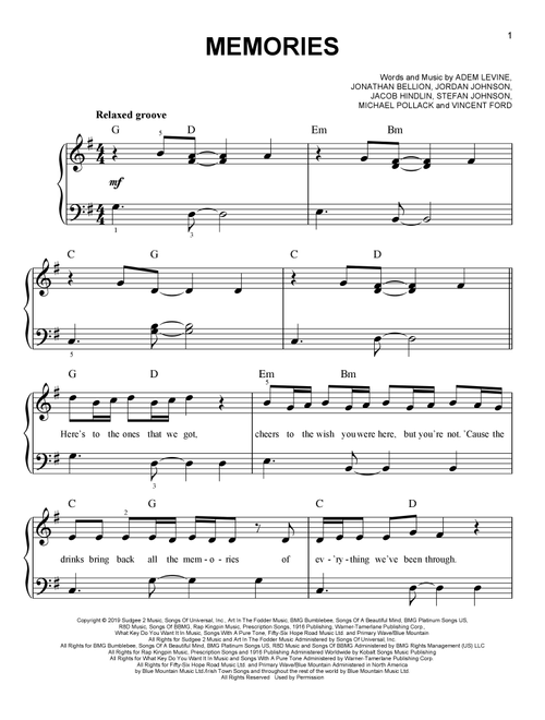 Memories - Maroon 5 (Easy Piano)