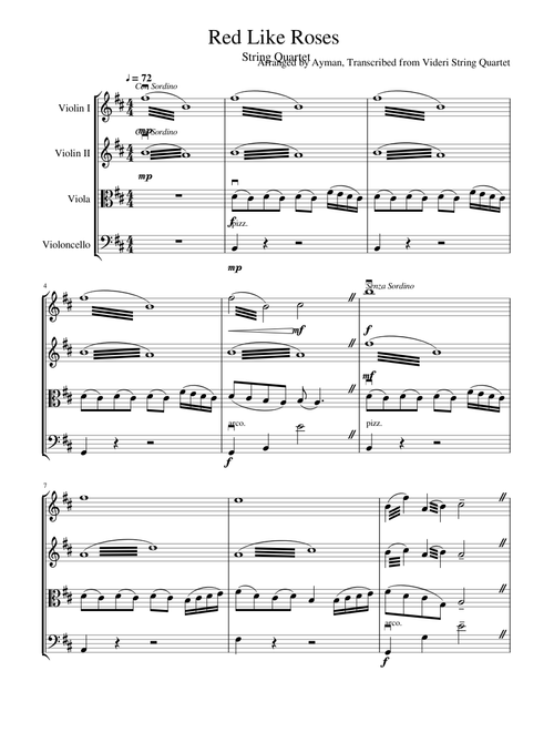 Red Like Roses for String Quartet from RWBY
