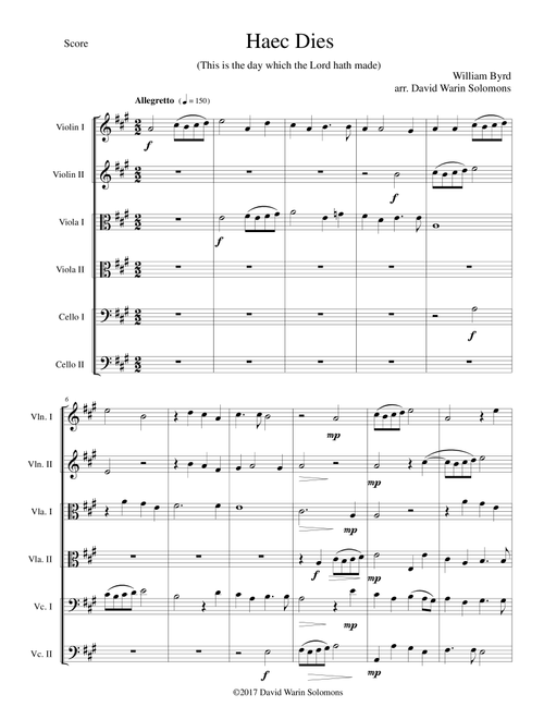 Haec Dies for string sextet (Arr. David Warin Solomons) - William Byrd (String Ensemble)