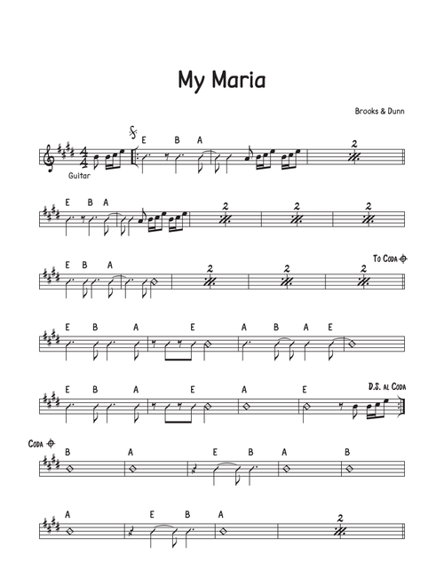 My Maria (Arr. David M Fagnant) - Brooks & Dunn (Piano-Vocal-Guitar)