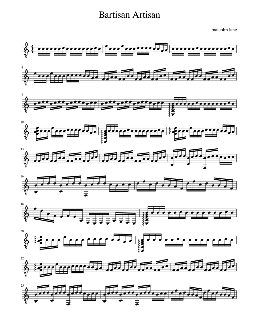 Bartisan Artisan Sheet Music for Guitar (Solo) | MuseScore.com