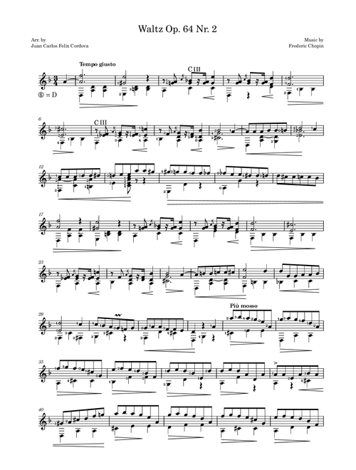 Waltz Op. 64 Nr. 2 (Arr. Juan Carlos Felix Cordova) - Frederic Chopin (Solo Guitar)