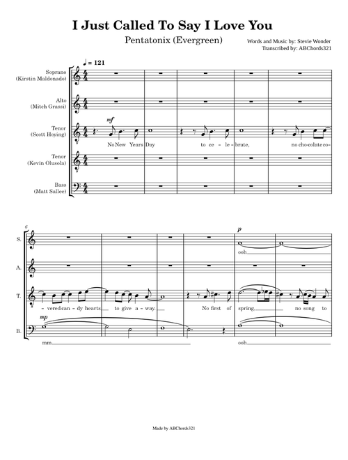 I Just Called To Say I Love You | Pentatonix [Full Sheet Music/Transcription]