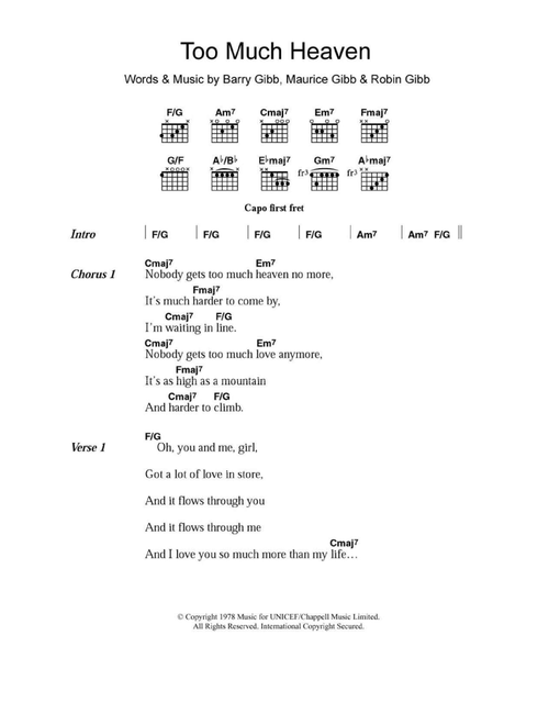 Too Much Heaven - Bee Gees (Guitar Chords-Lyrics)