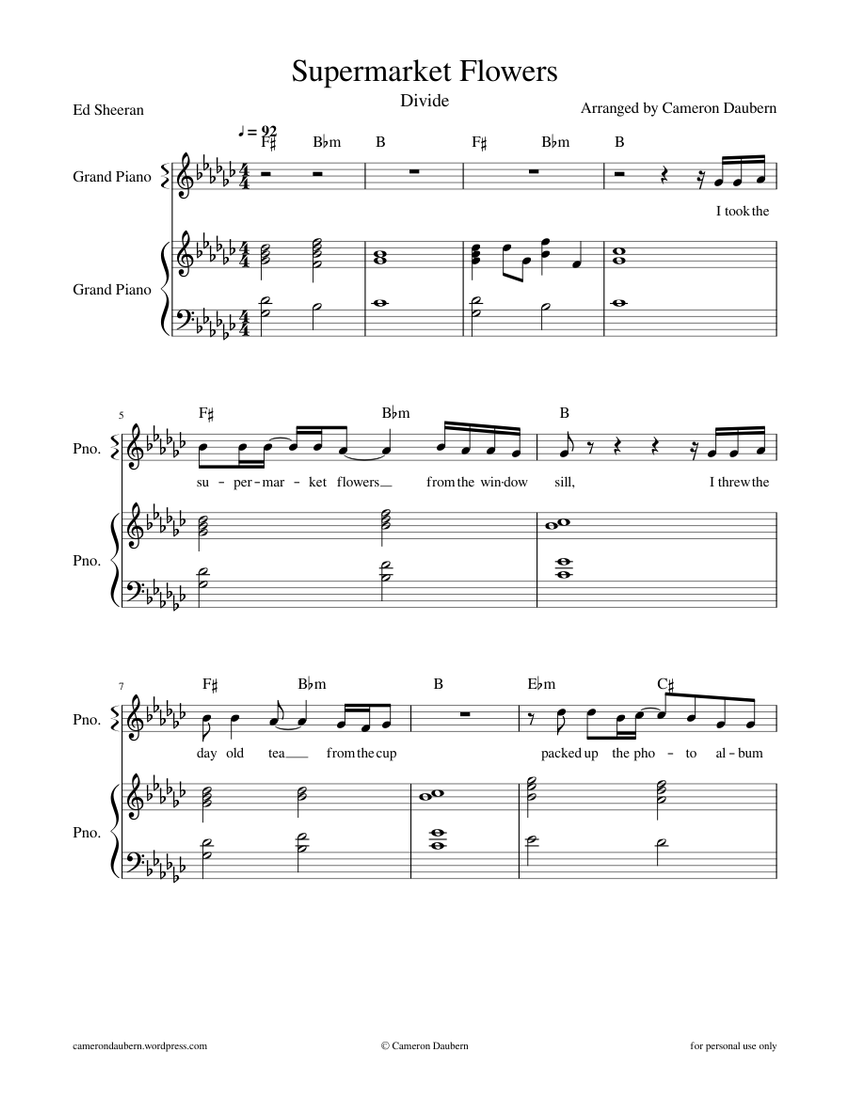 Supermarket Flowers Sheet music for Piano (Piano Duo)
