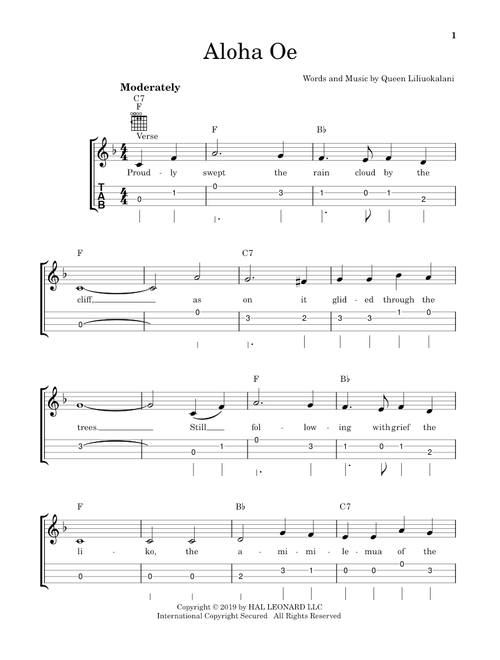 Aloha Oe - Queen Liliuokalani (Easy Ukulele (with Tab))