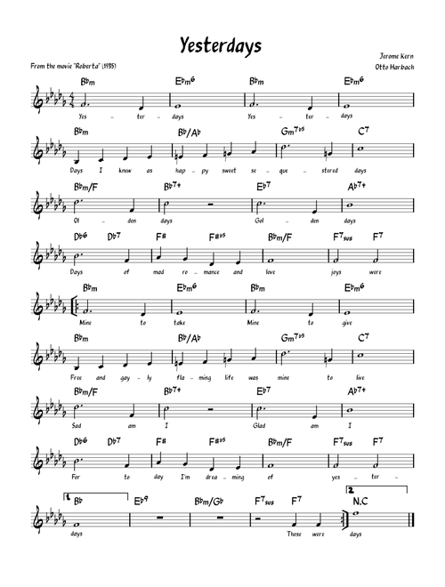 Yesterdays – Jerome Kern Yesterdays