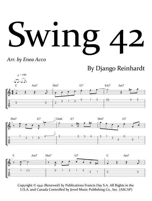Swing 42 (Arr. Enea Acco) - Django Reinhardt (Lead Sheet - Fake Book)