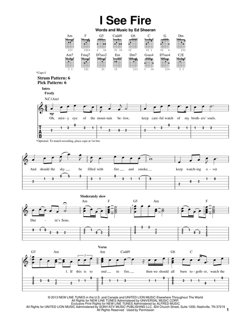 I See Fire (from The Hobbit) - Ed Sheeran (Easy Guitar with TAB)