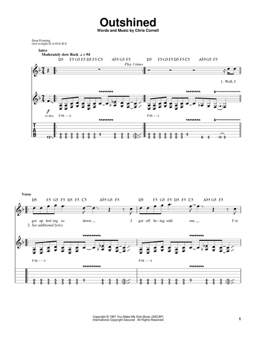 Outshined - Soundgarden (Guitar Tab Play-Along)