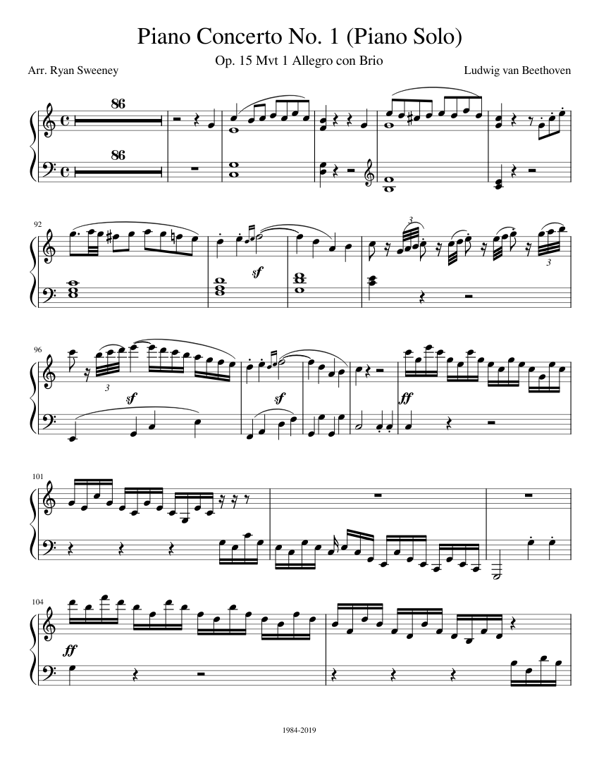 Piano Concerto No. 1 Piano Solo Sheet Music for Piano (Solo