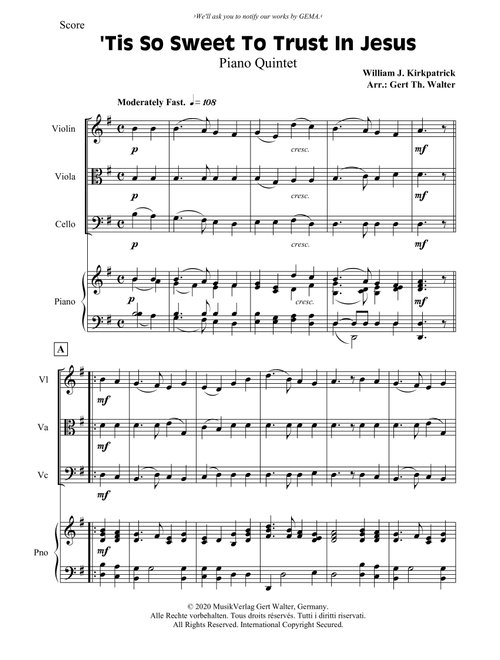 'Tis So Sweet To Trust In Jesus (Arr. Gert Th. Walter) - William J Kirkpatrick (String Ensemble)