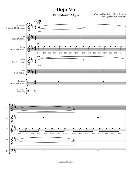 Deja Vu (Olivia Rodrigo) | Pentatonix Style [acapella sheet music]