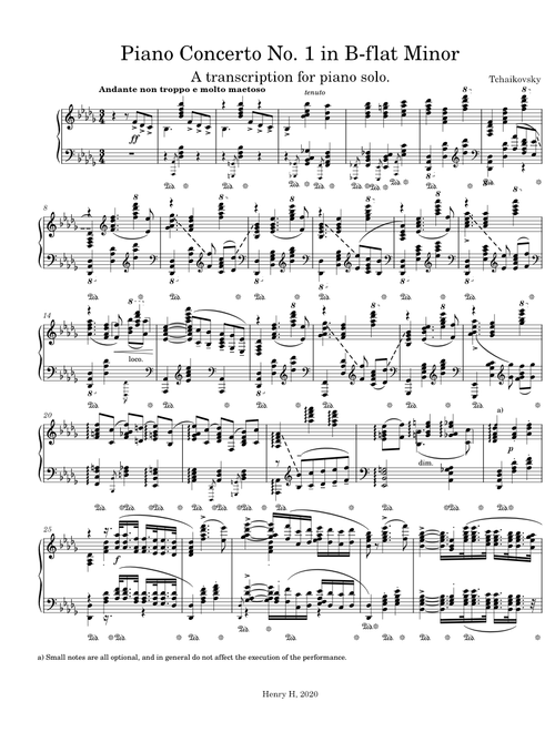 Piano Concerto in B-Flat Minor - Tchaikovsky - Transcribed for Piano Solo