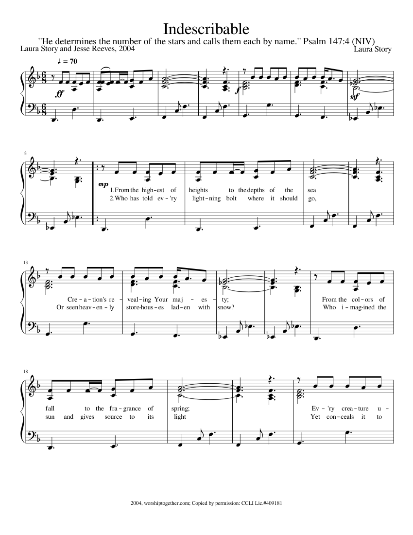 Indescribable Sheet Music for Piano (Solo) easy | MuseScore.com