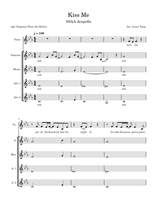 Kiss me – Sixpence None the Richer SSAA Acapella
