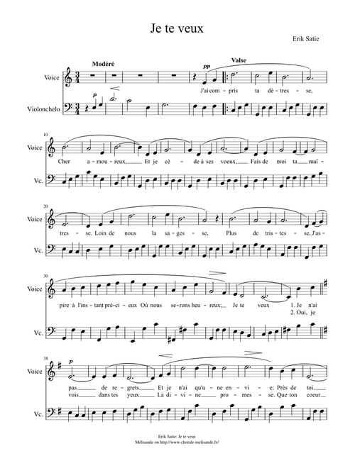 Erik Satie Je te veux chelo soprano