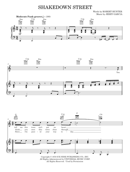 Shakedown street - Grateful Dead (Piano-Vocal-Guitar)