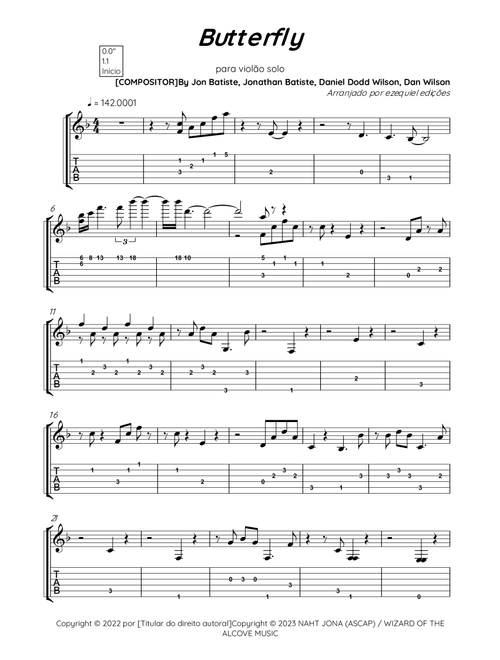 Butterfly (Arr. BY EZEQUIEL EDIÇÕES) - Jon Batiste (Guitar Tab)