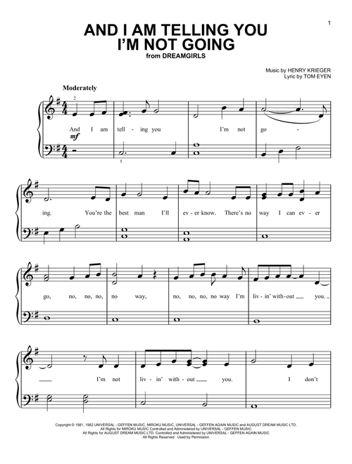 And I Am Telling You I'm Not Going (from the musical Dreamgirls) - Henry Krieger and Tom Eyen, Tom Eyen, Henry Krieger (Very Easy Piano)